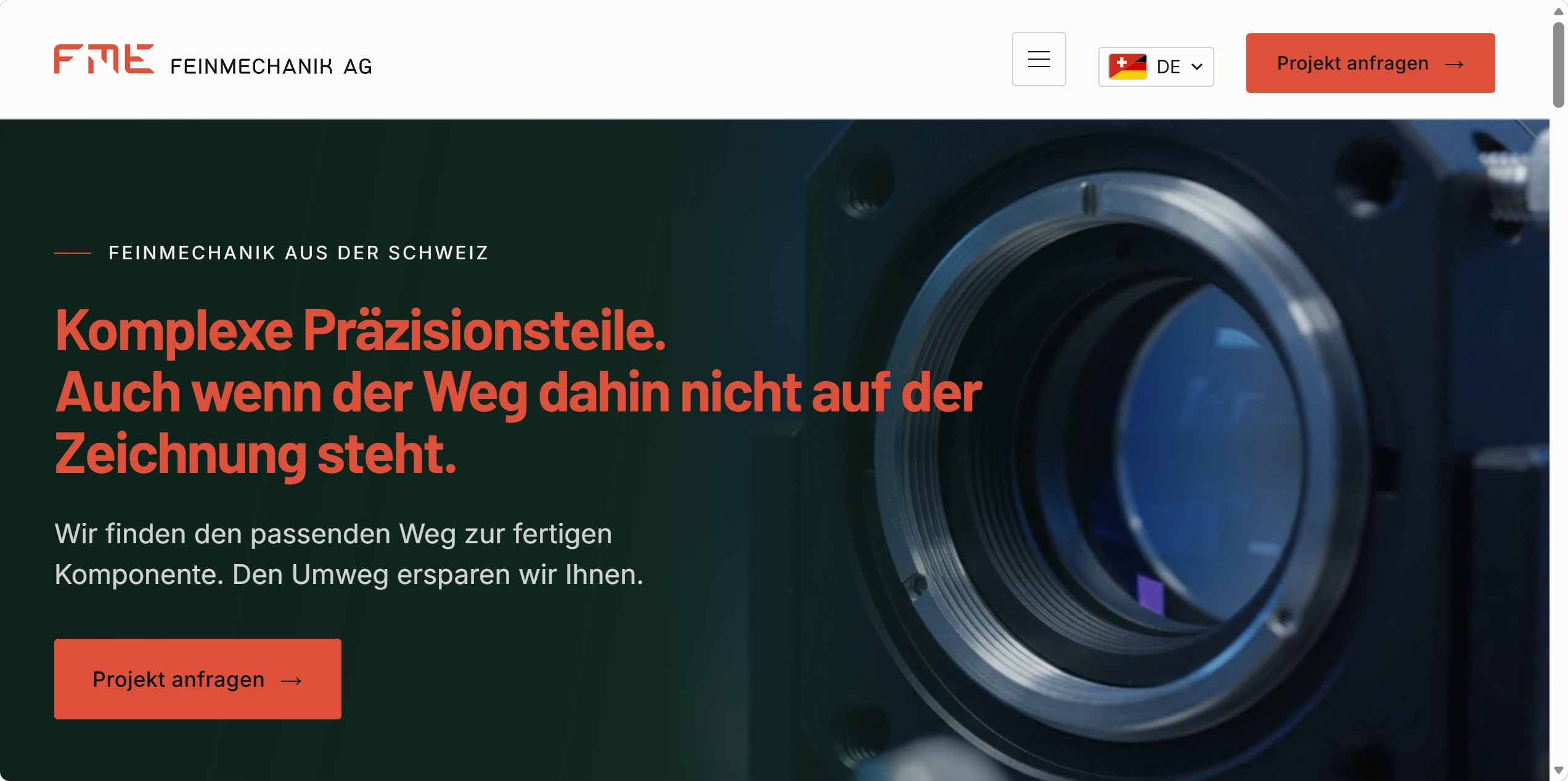 Startseite der neuen Website von FME Feinmechanik